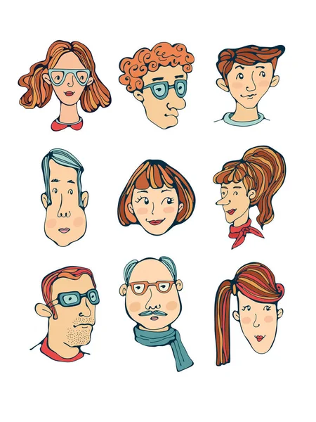 Coleção de faces desenhadas à mão — Vetor de Stock