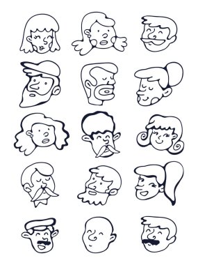 Şirin topluluğu el çizilen yüzler.