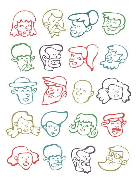 Leuke collectie van de hand getekende gezichten. — Stockvector