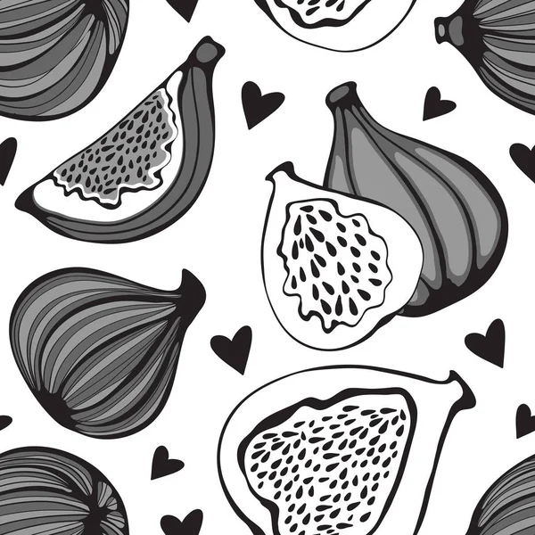 Modèle sans couture échelle de gris avec des figues — Image vectorielle