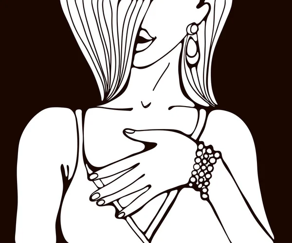 Güzel bir şehvetli kadın el çizilmiş portresi — Stok Vektör