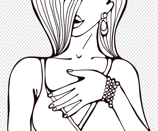 Portrait dessiné à la main d'une belle femme sensuelle — Image vectorielle