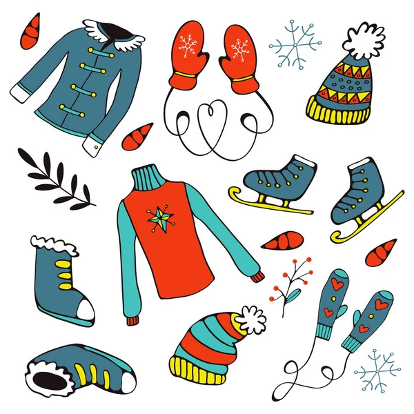 Colorful hand drawn winter collection — Stock Vector