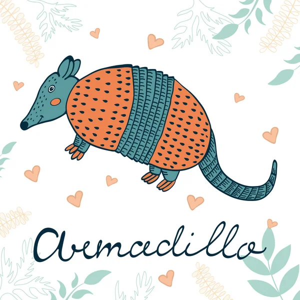 Ilustración Armadillo. Carta dibujada a mano con armadillo lindo — Archivo Imágenes Vectoriales