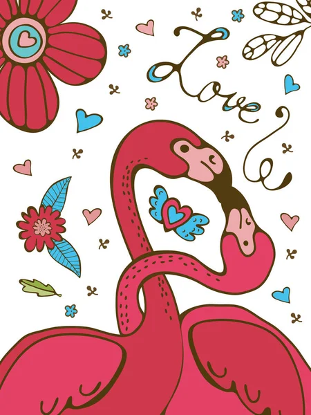 Flamingo pareja besando cartel romántico — Archivo Imágenes Vectoriales