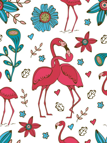 Flamingo couple kissing colorful seamless pattern