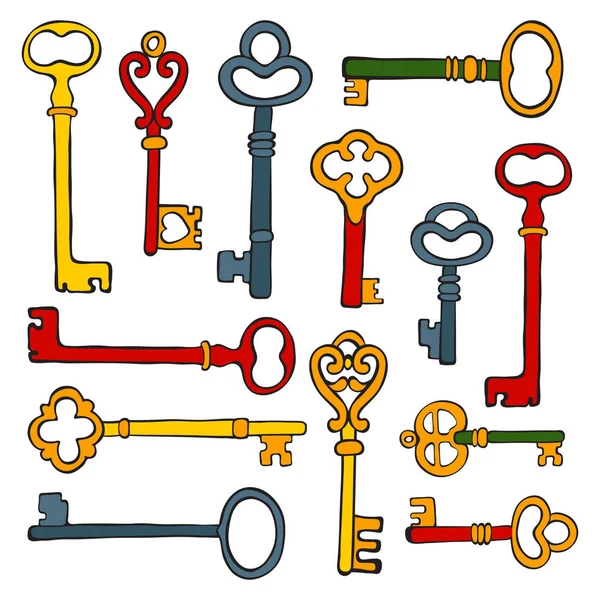 Collection de clés rétro dessinées à la main — Image vectorielle