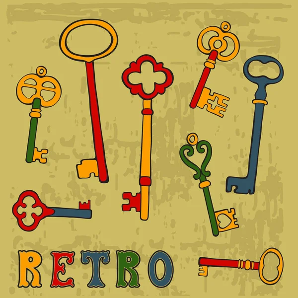 Collection of hand drawn retro keys — Stock Vector