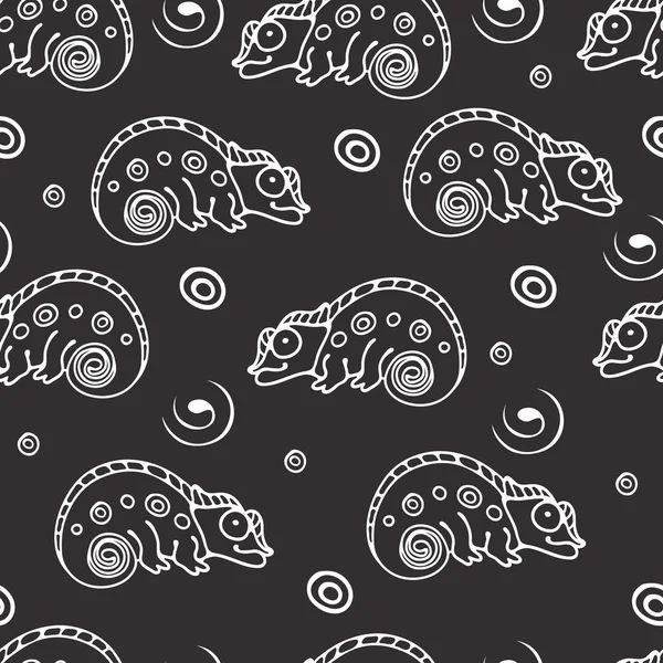 Black and white seamless pattern with chameleon. — Stock Vector