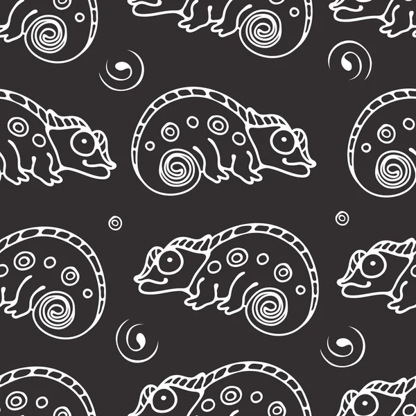 Black and white seamless pattern with chameleon. — Stock Vector