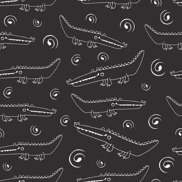 Black and white seamless pattern with crocodiles — Stock Vector