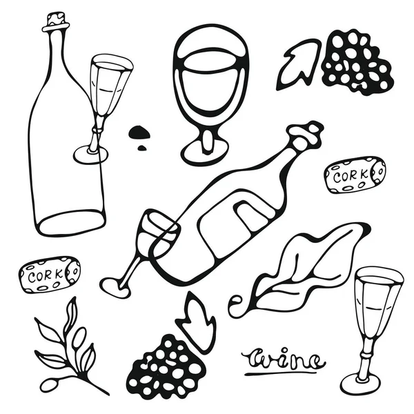 Colección de vinos. Conjunto dibujado a mano de elementos gráficos — Vector de stock