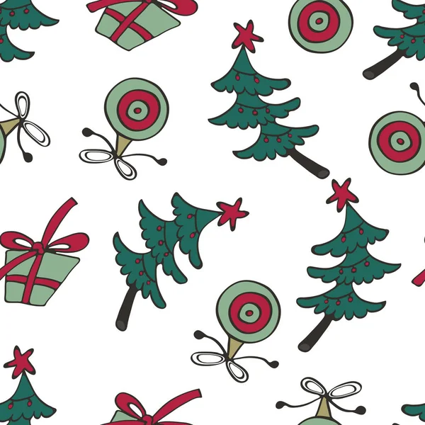 クリスマス ツリーとギフト ボックス クリスマスのパターン — ストックベクタ