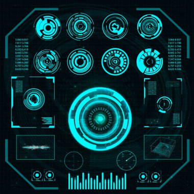 Radar ekranı. Vektör çizim tasarımınız için. Teknolojik altyapı. Fütüristik kullanıcı arabirimi. Hud.