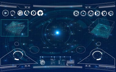 Radar ekranı. Vektör çizim tasarımınız için. Teknolojik altyapı. Fütüristik kullanıcı arabirimi. Hud.