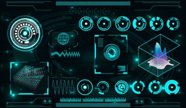 Radar ekranı. Vektör çizim tasarımınız için. Teknolojik altyapı. Fütüristik kullanıcı arabirimi. Hud.