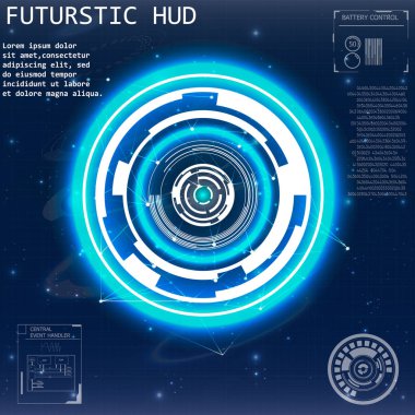 Radar ekranı. Vektör çizim tasarımınız için. Teknolojik altyapı. Fütüristik kullanıcı arabirimi. Hud.