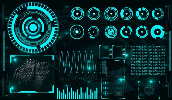 Radar ekranı. Vektör çizim tasarımınız için. Teknolojik altyapı. Fütüristik kullanıcı arabirimi. Hud. — Stok Vektör