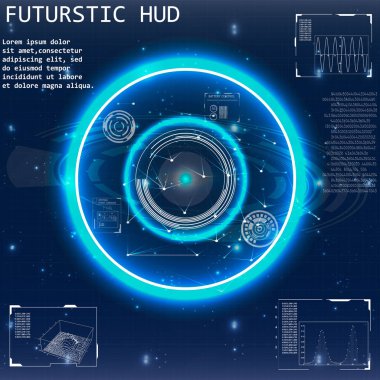 Radar ekranı. Vektör çizim tasarımınız için. Teknolojik altyapı. Fütüristik kullanıcı arabirimi. Hud.
