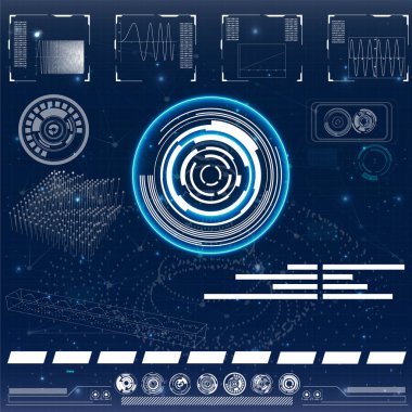 Radar ekranı. Vektör çizim tasarımınız için. Teknolojik altyapı. Fütüristik kullanıcı arabirimi. Hud.