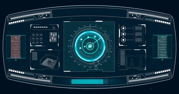 Radar ekranı. Vektör çizim tasarımınız için. Teknolojik altyapı. Fütüristik kullanıcı arabirimi. Hud. — Stok Vektör