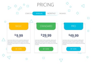 Üç afiş. Fiyat listesi, plan ve web tasarım kutuları afiş barındırma. 