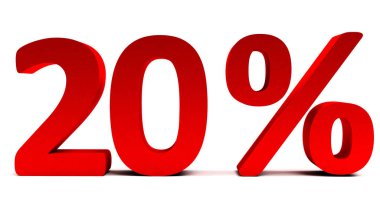 Kırmızı beyaz üzerinde 3d yüzde 20 metin