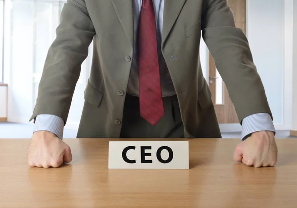 CEO apoiando-se na mesa em um escritório — Fotografia de Stock