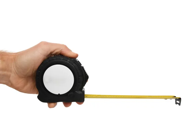 Hand holding tape measure profile — Stock Photo, Image