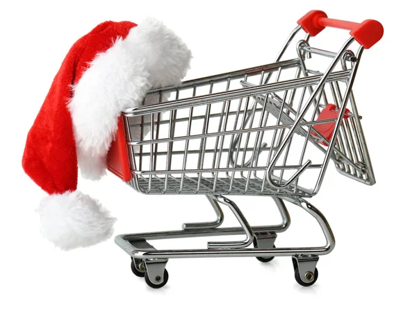 Bir alışveriş sepeti Santa şapka — Stok fotoğraf