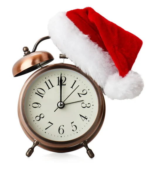 산타 모자와 알람 시계 — 스톡 사진