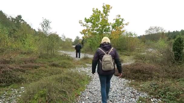 Mensen wandelen langs bij de flint steen veld van Neu Mukran (Rugen eiland), Duitsland. Feuersteinfeld. — Stockvideo