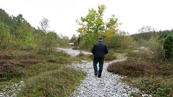 Mensen wandelen langs bij de flint steen veld van Neu Mukran (Rugen eiland), Duitsland. Feuersteinfeld. — Stockvideo