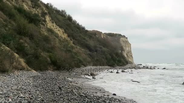 Pláž krajina z mysu Arkona na pobřeží Baltského moře. Křída Cliff a Trnka keře. (Meklenbursko-Přední Pomořansko, Německo). Ostrově Rujana. — Stock video