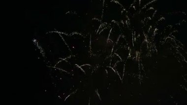 Siyah gökyüzünde renkli mutlu yeni yıl havai fişek.