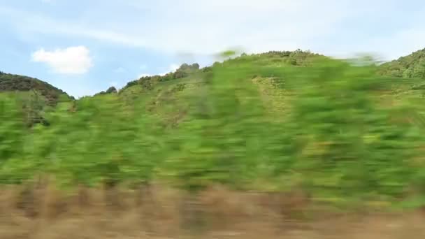 Driving along the moselle river, passing by abby Stuben in Bremm at Calmont region (Rhineland-Palatinate, Germany) — Stock Video