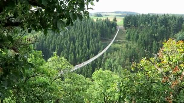 简单悬索桥在 Hunsrueck 山 Moersdorf Geierlay — 图库视频影像