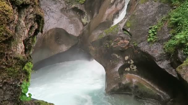 入水中的 m 野生盖洛斯河谷 Leiternkammerklamm 峡谷视图 (Tirol / 奥地利). — 图库视频影像