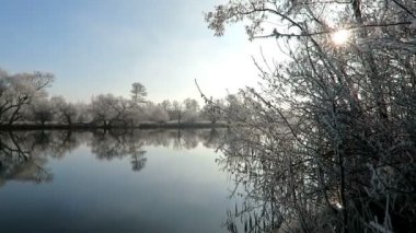 Havel Nehri 'nde rime frost manzarası (Havelland, Brandenburg - Almanya).