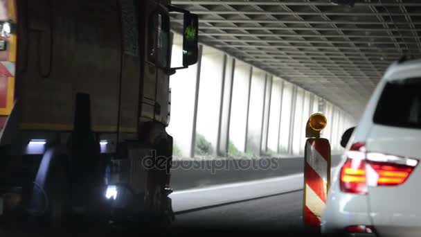 Traffic jam on A2 motorway in Germany lower Saxony close to city Braunschweig. road construction works. — Stock Video