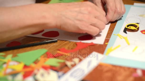 Para o artesanato. triagem de folhas de morango, frutas e cabeças de flores de papel cartão para colar . — Vídeo de Stock