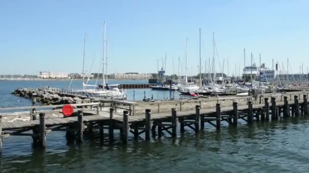 The marina of Warnemuende and parts of the industrial harbour. — Stock Video