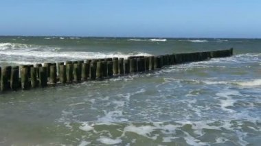 Baltık Denizi Wustrow plaj ve Ahrenshoop ahşap groyne.