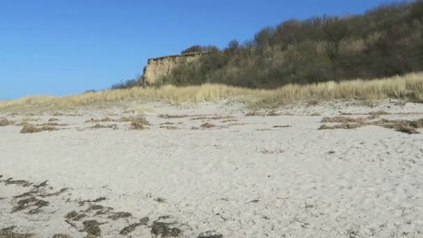 Пляж з дюнами і рід будинків (Німеччина Аренсхоп). — стокове відео