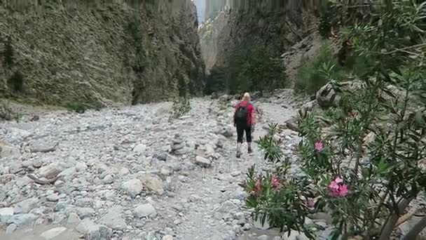 İnsanlar aracılığıyla Samiriye Gorge Girit (Yunanistan, hiking). — Stok video