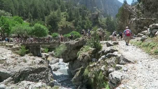 İnsanlar aracılığıyla Samiriye Gorge Girit (Yunanistan, hiking). — Stok video