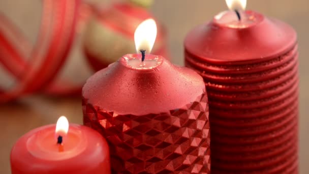 Lit red Candles. Christmas Decoration. — Stock Video