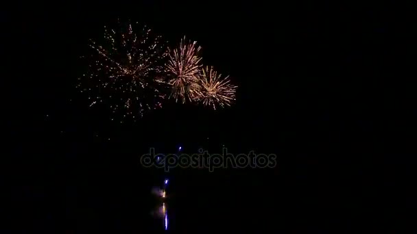 Πυροτέχνημα σε ένα ποτάμι. γιορτή — Αρχείο Βίντεο