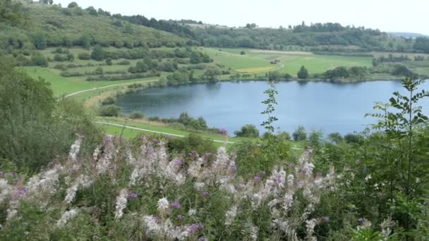 Wulkaniczny Krajobraz Jeziora Schalkenmehrener Maar Regionie Eifel Niemczech — Wideo stockowe