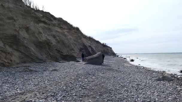 Ahrenshoop Mecklenburg Vorpommern Alemanha Março 2020 Pessoas Caminhando Longo Pedra — Vídeo de Stock